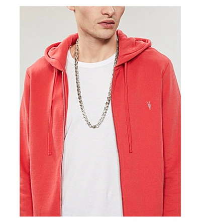 Shop Allsaints Raven Slim-fit Cotton-fleece Hoody In Flash Red