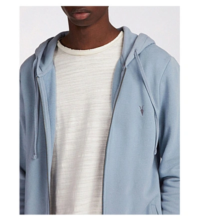 Shop Allsaints Raven Slim-fit Cotton-fleece Hoody In Nordic Blue
