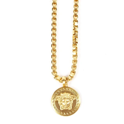 Shop Versace Gold Metal Medusa Necklace In Neutrals