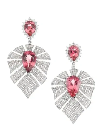 Shop Hueb Women's Labyrinth 18k White Gold, Diamond & Pink Tourmaline Drop Earrings