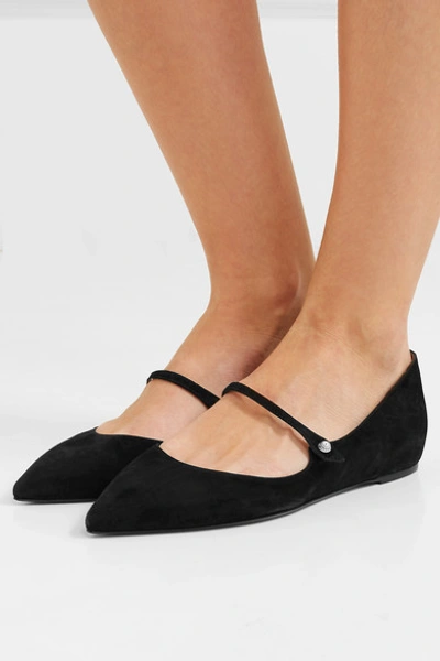 Shop Tabitha Simmons Hermione Suede Point-toe Flats In Black