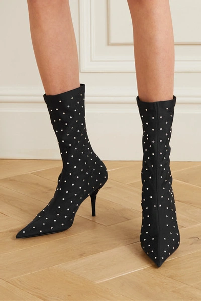 Shop Balenciaga Knife Crystal-embellished Stretch-satin Sock Boots In Black