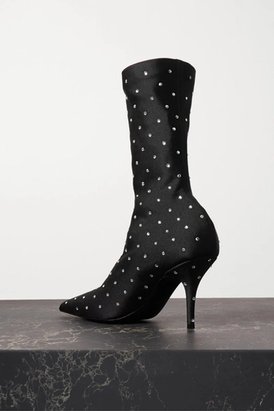 Shop Balenciaga Knife Crystal-embellished Stretch-satin Sock Boots In Black