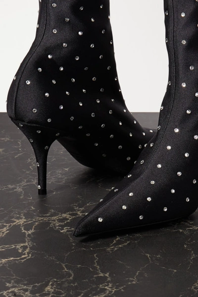 Shop Balenciaga Knife Crystal-embellished Stretch-satin Sock Boots In Black