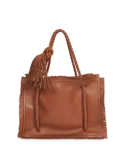 Shop Valentino Large The Rope Leather Tote In Tan
