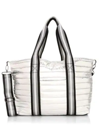 Shop Think Royln Wingman Metallic Quilted Tote In New Silver