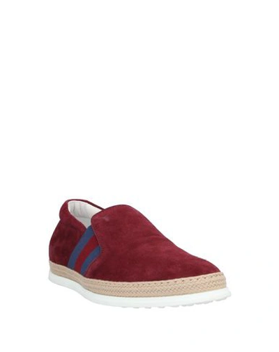 Shop Tod's Man Sneakers Burgundy Size 8 Soft Leather, Textile Fibers In Red