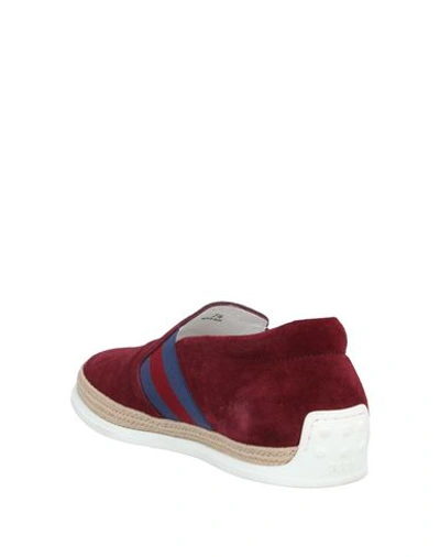 Shop Tod's Man Sneakers Burgundy Size 8 Soft Leather, Textile Fibers In Red