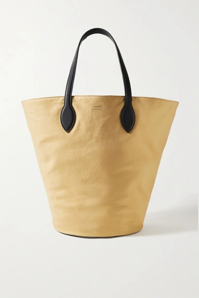 Shop Khaite Circle Medium Leather-trimmed Canvas Tote In Sand