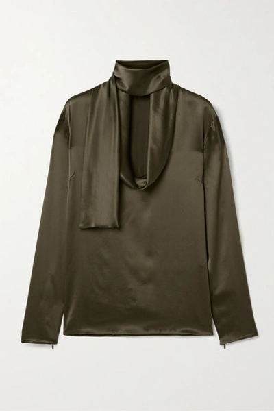 Shop Tom Ford Draped Silk-satin Blouse In Army Green
