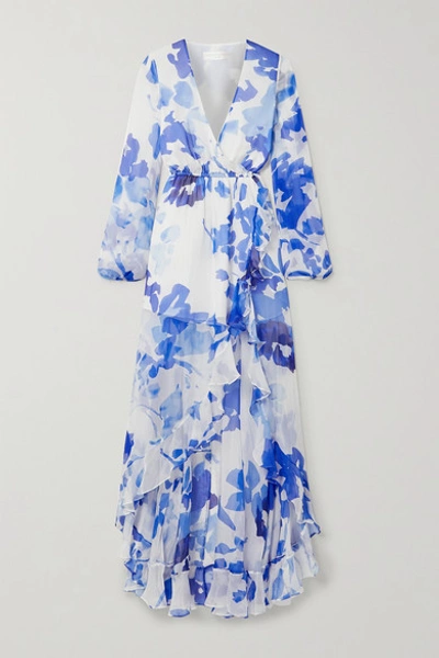 Shop Caroline Constas Liv Wrap-effect Floral-print Silk-chiffon Maxi Dress In White