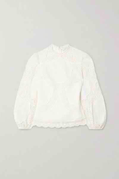 Shop Zimmermann Benita Broderie Anglaise Linen And Cotton-blend Top In Ivory