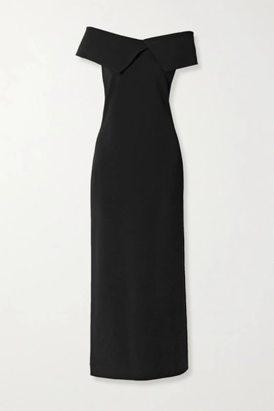 Shop The Row Joni Off-the-shoulder Stretch-cady Maxi Dress In Black