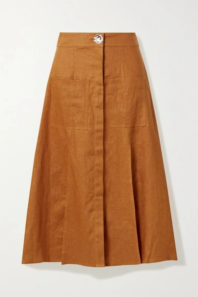 Shop Nicholas Masala Linen Midi Skirt In Saffron