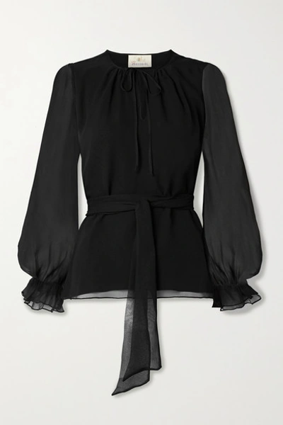 Shop Aross Girl X Soler Amanda Belted Silk-chiffon Blouse In Black