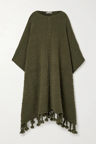 Shop The Row Follain Fringed Merino Wool-blend Poncho In Army Green