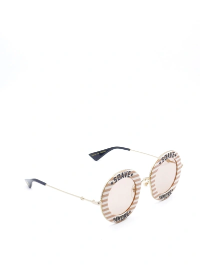 Shop Gucci Gg0113s Sunglasses In Nude Gold Pink
