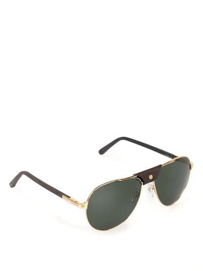 Shop Cartier Ct0096s Sunglasses In Gold-gold-green