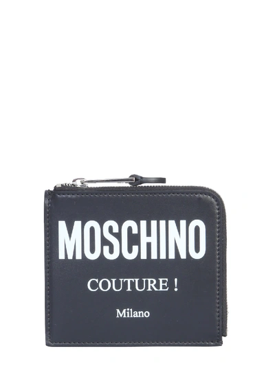 Shop Moschino Square Wallet With Logo In Nero
