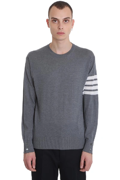 Thom Browne L Crewneck Sweater With 4 Bar Inlay In Grey