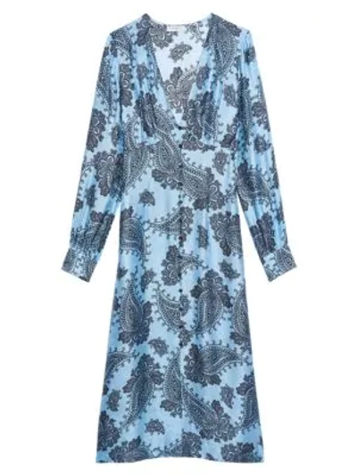 Shop Sandro Beane Paisley-print Midi Dress In Blue