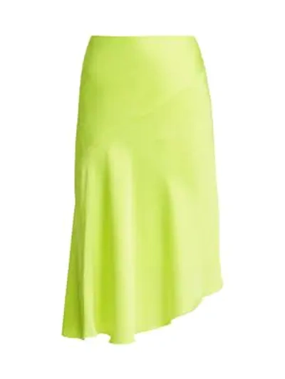 Shop Helmut Lang Asymmetric Satin Skirt In Neon Yellow