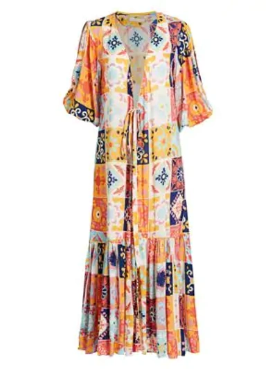 Shop Carolina K Natalic Print Open-front Dress In Terracotta Tile Multi