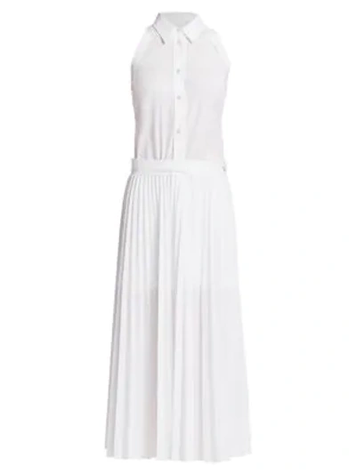 Shop Helmut Lang Sleeveless Pleated Shirtdress In Dove