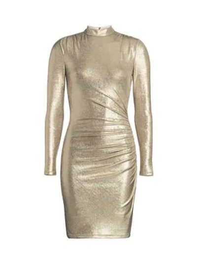 Shop Alice And Olivia Hilary Ruched Metallic Bodycon Dress In Pale Gold
