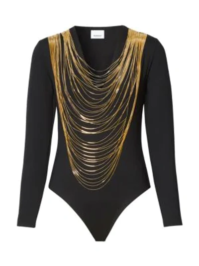 Shop Burberry Chiers Multi-chain Long Sleeve Bodysuit In Black