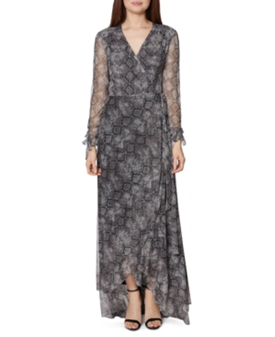Shop Betsey Johnson Snake-embossed Wrap Maxi Dress In Steel Gray