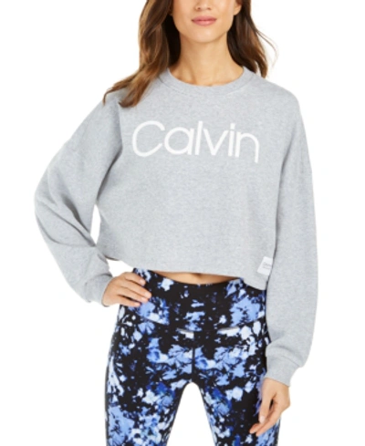 Shop Calvin Klein Performance Logo Cropped Sweatshirt In Pearl Grey Heather
