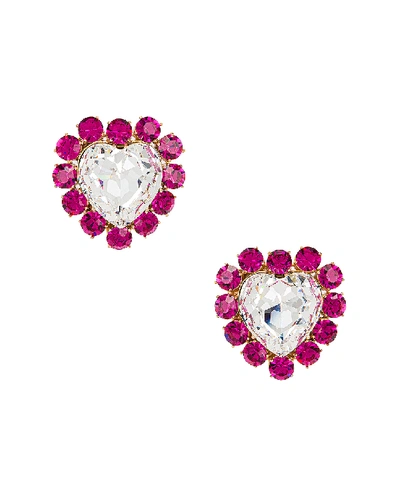 Shop Ninon Queen Of Hearts Crystal Earrings In Fuchsia