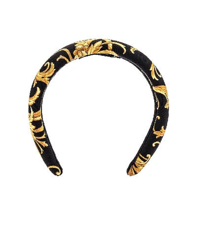 Shop Versace Brocade Headband In Black & Gold