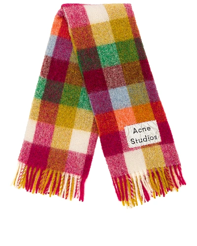 Shop Acne Studios Plaid Fringe Blanket In Fuchsia & Orange