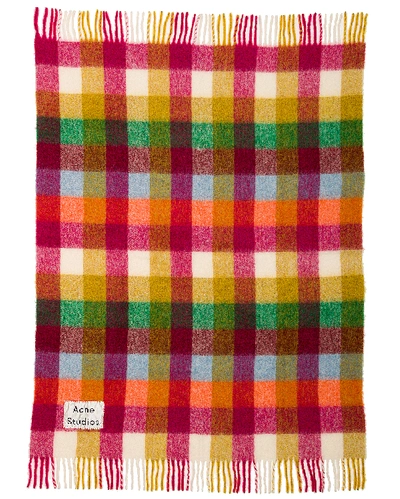 Shop Acne Studios Plaid Fringe Blanket In Fuchsia & Orange