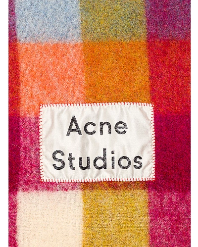 Shop Acne Studios Plaid Fringe Blanket In Fuchsia & Orange