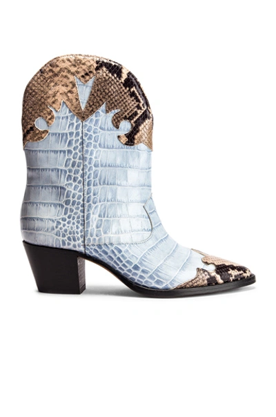 Shop Paris Texas Python Print And Moc Croco Texano Boot In Light Blue & Natural