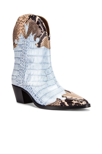 Shop Paris Texas Python Print And Moc Croco Texano Boot In Light Blue & Natural