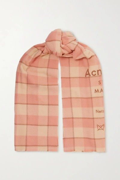 Shop Acne Studios Printed Checked Wool Scarf In Pink