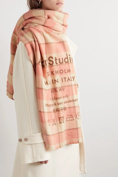Shop Acne Studios Printed Checked Wool Scarf In Pink
