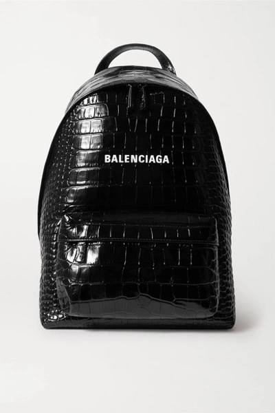 Shop Balenciaga Everyday Croc-effect Leather Backpack In Black