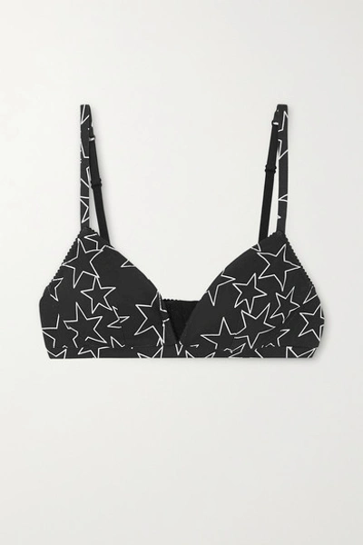 Shop Dolce & Gabbana Printed Cotton-jersey Soft-cup Triangle Bra In Black