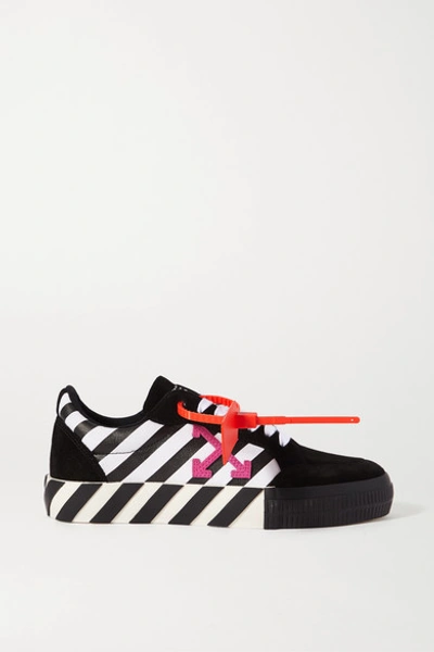 Shop Off-white Striped Canvas And Suede Sneakers In Black
