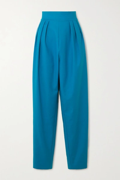 Shop Attico Cotton-blend Gabardine Tapered Pants In Turquoise