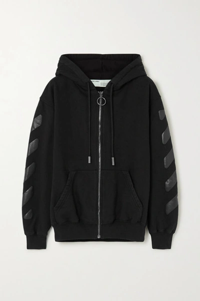 Shop Off-white Printed Cotton-jersey Hoodie In Black