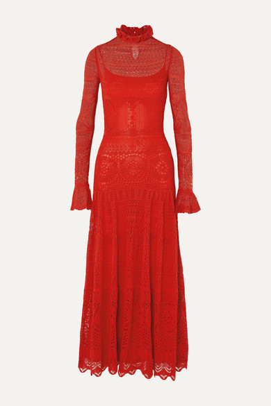 red maxi lace dress