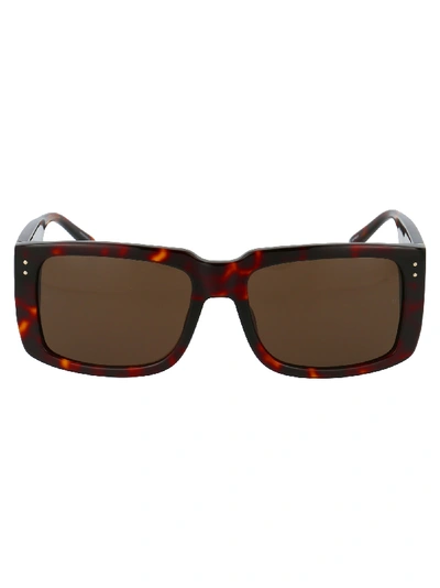 Shop Linda Farrow Sunglasses In Dark Tshell Light Gold Solid Brown