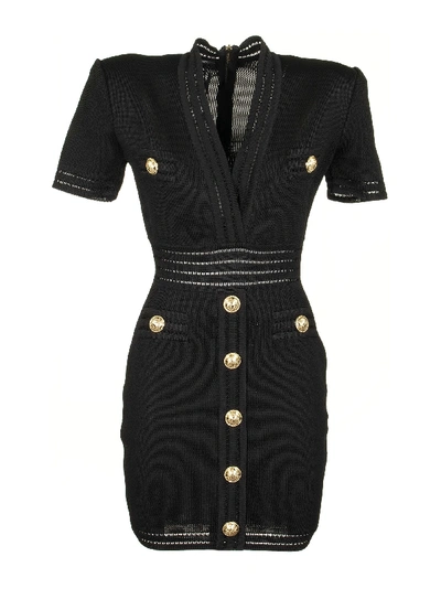 Shop Balmain Short Black Knit Dress Black