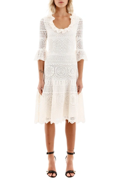 Shop Alexander Mcqueen Lace Midi Dress In Ivory (white)